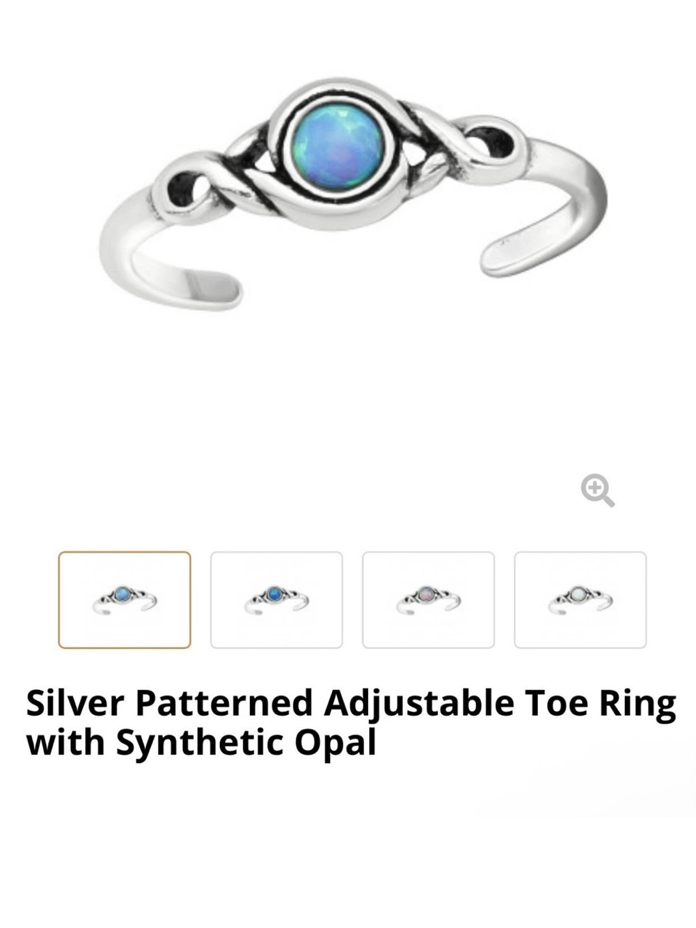 Silver Adjustable Toe Ring with Blue Synthetic Opal
